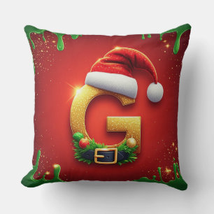 Coussin Lettre G de Santa avec détails de vacances festifs