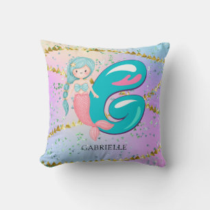 Coussin Lettre G Monogramme Aquarelle mignonne Sirène