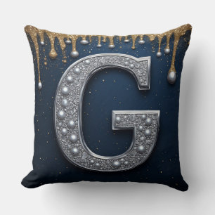 Coussin Lettre G Monogramme Argent Navy Or qui dégouline