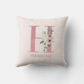 Coussin Lettre H Aquarelle rose Floral Monogram Nursery (Verso)