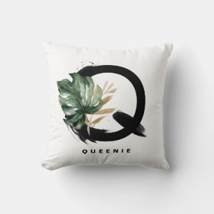 Coussin Lettre H Monogramme Palm Feuille Tropical Thaillot