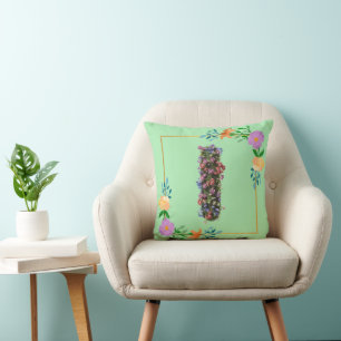 Coussin Lettre I de l'alphabet floral