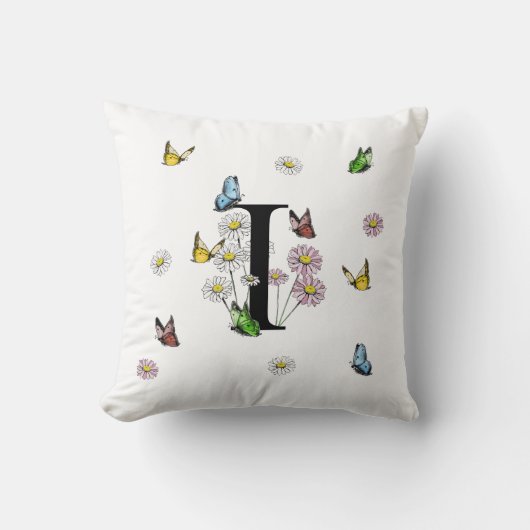 Coussin Lettre I Monogramme Papillon Floral Initial (Recto)