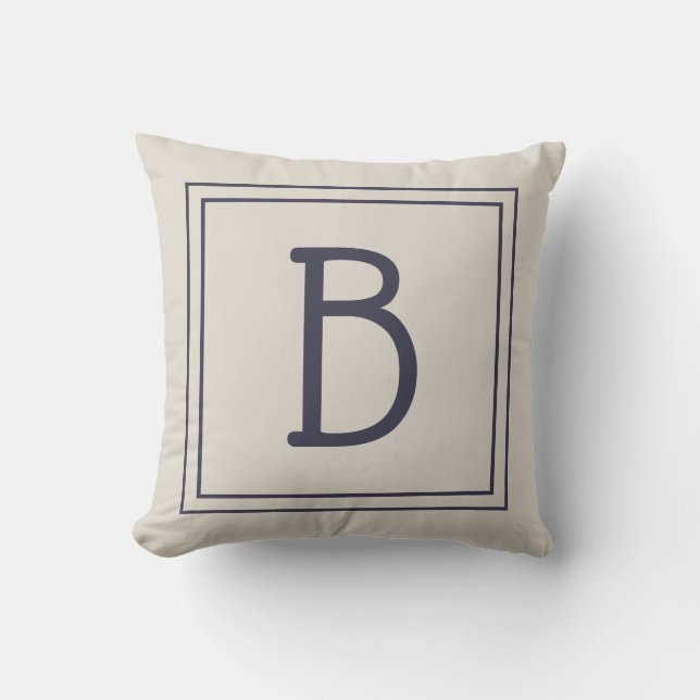 Coussin Lettre initiale de monogramme tendance neutre bleu (Recto)