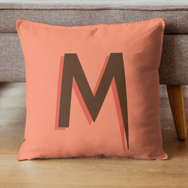 Coussin Lettre initiale de texte Brown 3D moderne | Rose S (Créateur téléchargé)
