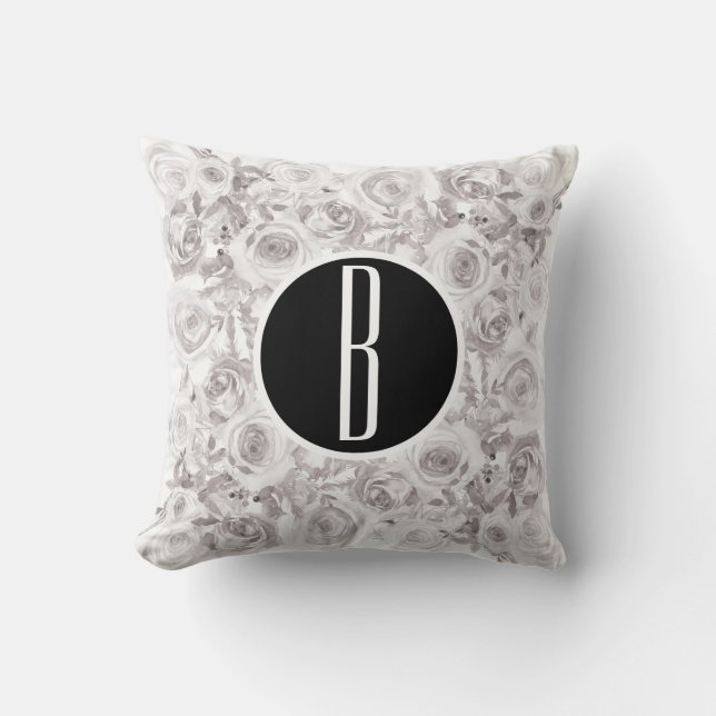 Coussin Lettre initiale monogramme Roses d'hiver rustiques (Recto)