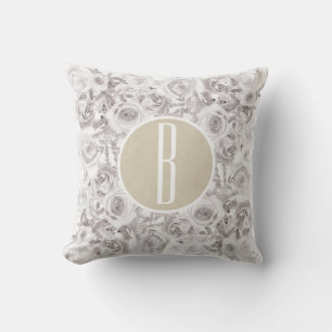 Coussin Lettre initiale monogramme Roses hivernales rustiq