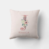 Coussin Lettre J Aquarelle rose Floral Monogram Nursery (Verso)