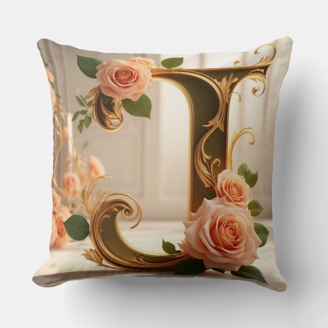 Coussin 🌷 Lettre J de monogramme personnel Décor 🌼 (Recto)