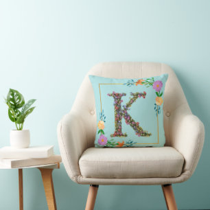 Coussin Lettre K de l'alphabet floral
