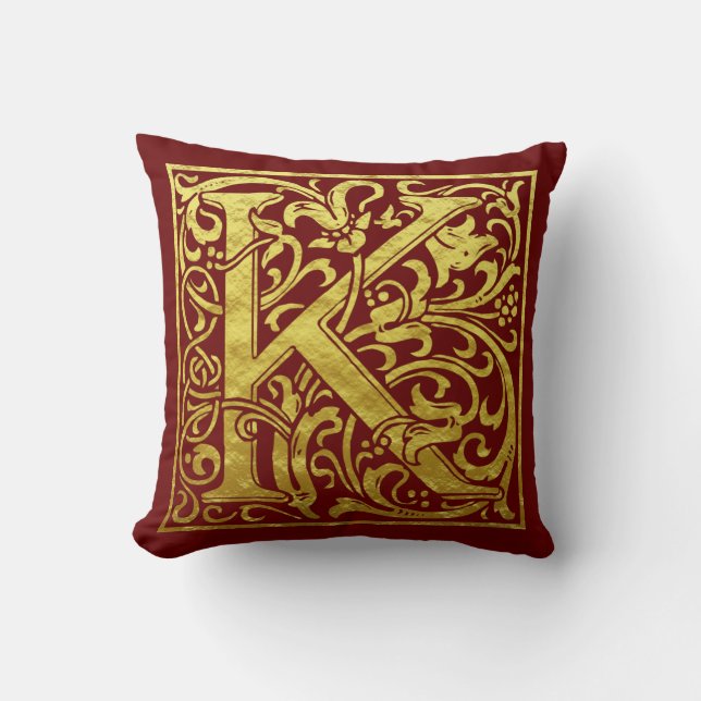 Coussin Lettre K Première lettre Faux Gold et Red (Recto)