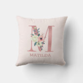 Coussin Lettre M Aquarelle rose Floral Monogramme Nursery (Verso)