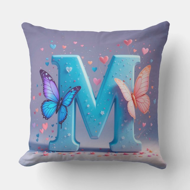 Coussin Lettre M colorée avec papillons (Recto)