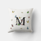 Coussin Lettre M Monogramme Papillon Floral Initiale  (Verso)