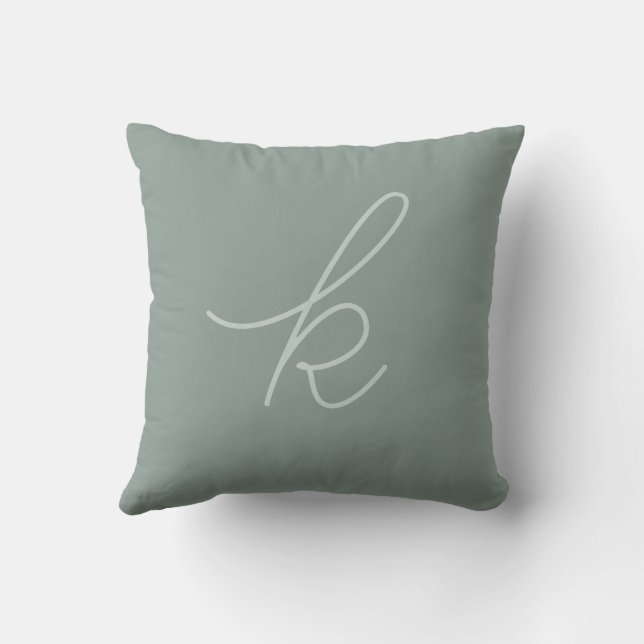 Coussin Lettre minuscule en vert sauge script (Verso)