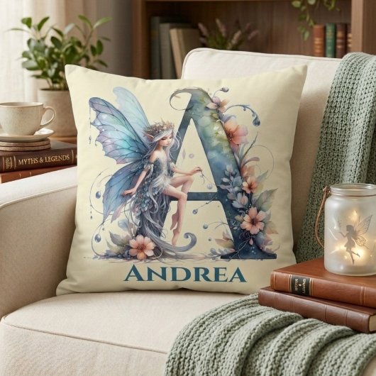 Coussin Lettre Monogramme A Avec Nom Fée