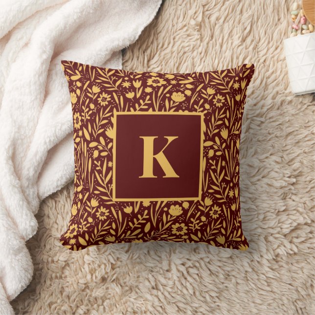 Coussin Lettre monogramme Fleur sauvage Vintage Feuille Mo (Couverture)