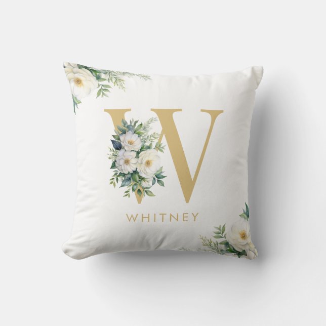 Coussin Lettre monogramme Floral Nom initial (Recto)