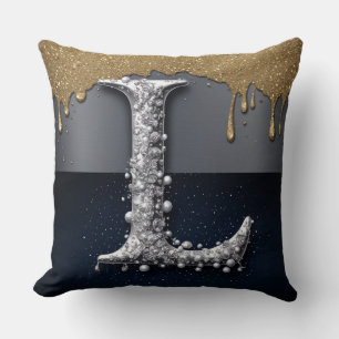 Coussin Lettre monogramme L or goutte à goutte argent luxe