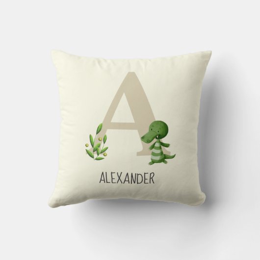 Coussin Lettre Monogramme Moderne A Alligator Nursery (Verso)