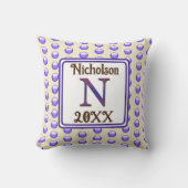 Coussin Lettre monogramme N Polka bleu initial point Memen (Recto)