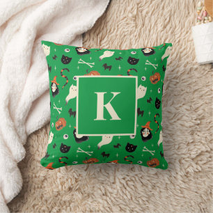 Coussin Lettre monogramme Retro Halloween sorcier Motif