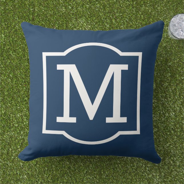 Coussin LETTRE MONOGRAPHIQUE Bleue Bleue Marine Classique (Herbe)