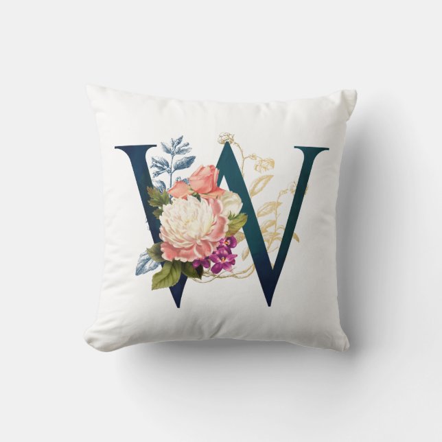 Coussin LETTRE MONOGRAPHIQUE Florale W (Recto)