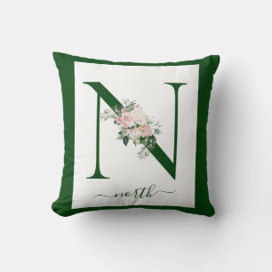 Coussin Lettre N florale à monogramme