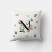 Coussin Lettre N Monogramme Papillon Floral Initiale  (Verso)