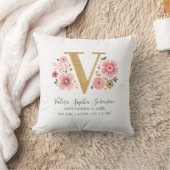 Coussin LETTRE NAISSANCE V MONogramme Floral rose Initial (Couverture)