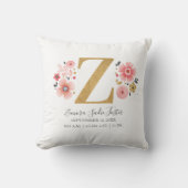 Coussin LETTRE NAISSANCE Z MONogramme Floral rose Initial (Recto)