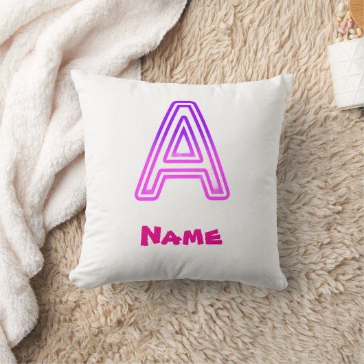 Coussin Lettre néon A Monogramme Violet Rose Clair Initial (Couverture)