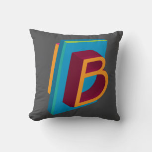 Coussin Lettre ornementale B Monogramme sur gris