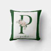 Coussin Lettre P florale monogramme (Verso)