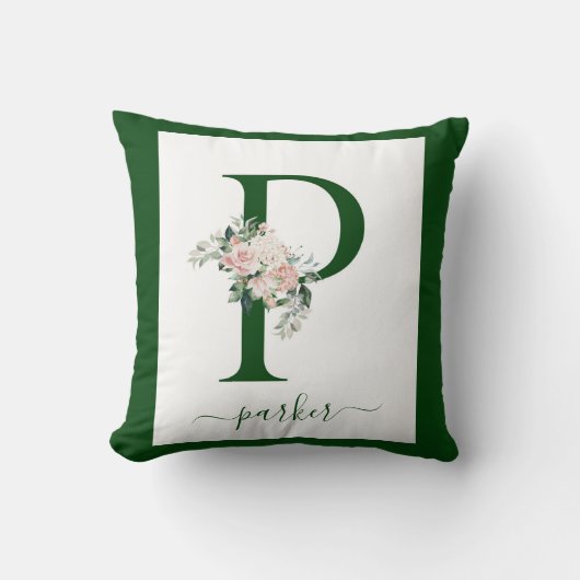 Coussin Lettre P florale monogramme (Recto)