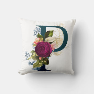Coussin Lettre P monogramme floral fantaisie