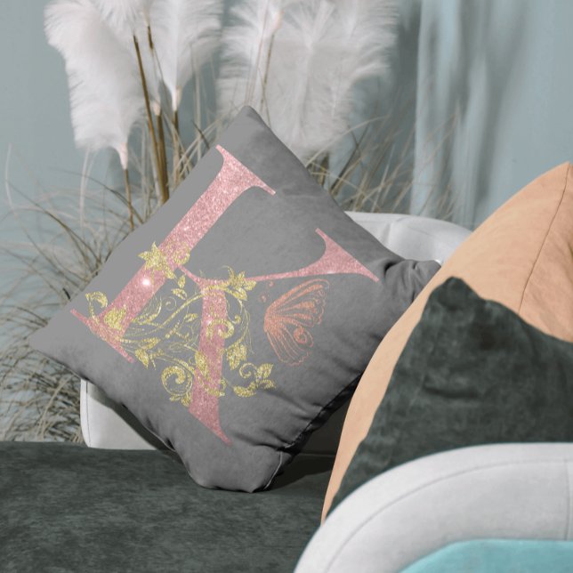 Coussin LETTRE Parties scintillant rose FLASH K (Créateur téléchargé)