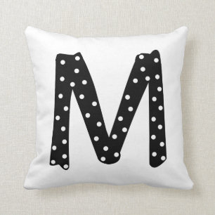 Coussin Lettre Pointe Polka Noir et Blanc Personnalisée M