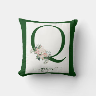 Coussin Lettre Q florale à monogramme