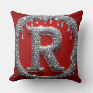 Coussin Lettre R Chromée Pailletée Monogramme Emblème Luxu