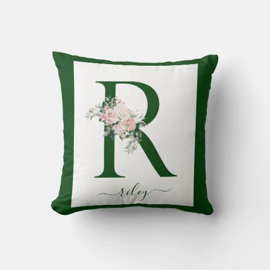 Coussin Lettre R florale monogramme (Recto)
