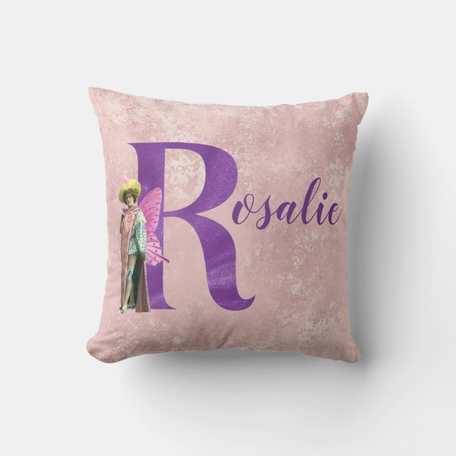 Coussin Lettre R illustrée avec reflets violets de style k (Recto)