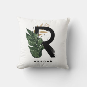 Coussin Lettre R Monogramme Palm Feuille Tropical