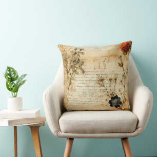Coussin Lettre romantique du Vieux Monde sur parchemin