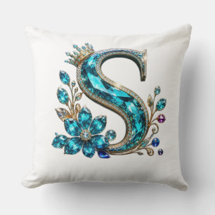 Coussin Lettre S et couronne en cristal de turquoise