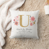 Coussin LETTRE SITE DE NAISSANCE U Pink Floral Monogramme (Couverture)