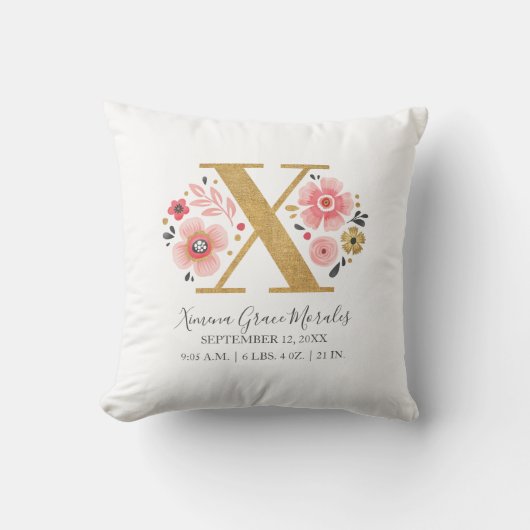 Coussin LETTRE SITE DE NAISSANCE X Pink Floral Monogramme (Recto)