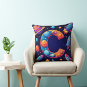 Coussin 🚀 Lettre spatiale C Fusées Planètes Étoiles Enfan (Chaise)