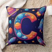 Coussin 🚀 Lettre spatiale C Fusées Planètes Étoiles Enfan (Couverture)